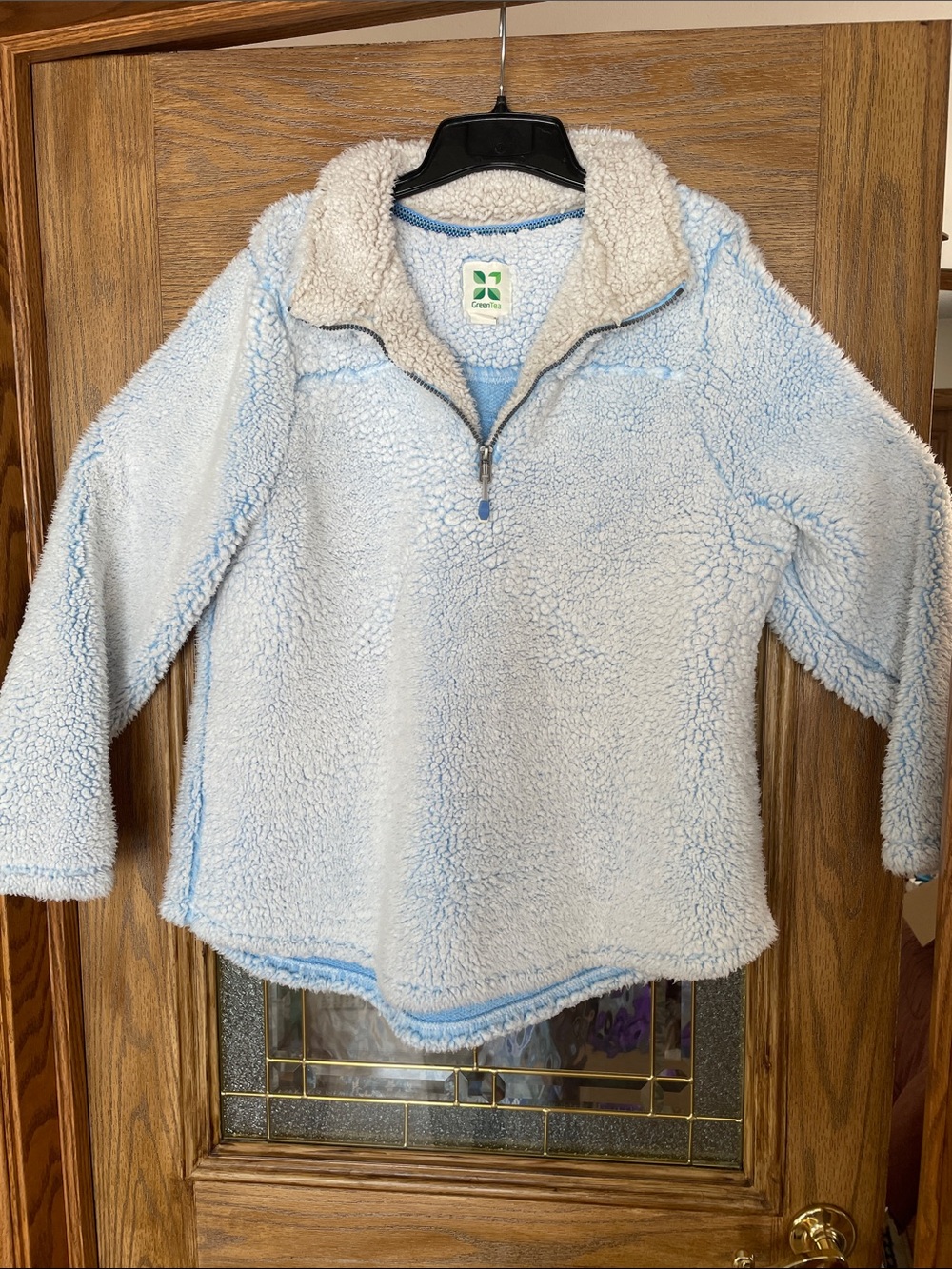 GreenTea Light Blue Sherpa Half-Zip Pullover with Cream Collar
